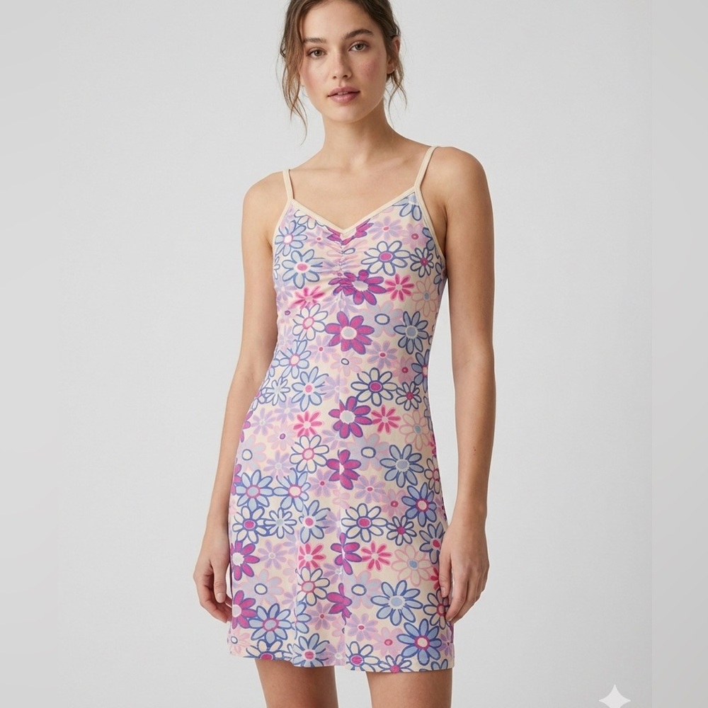 Vintage Floral Midi Dress - Pink and Blue Floral size S
